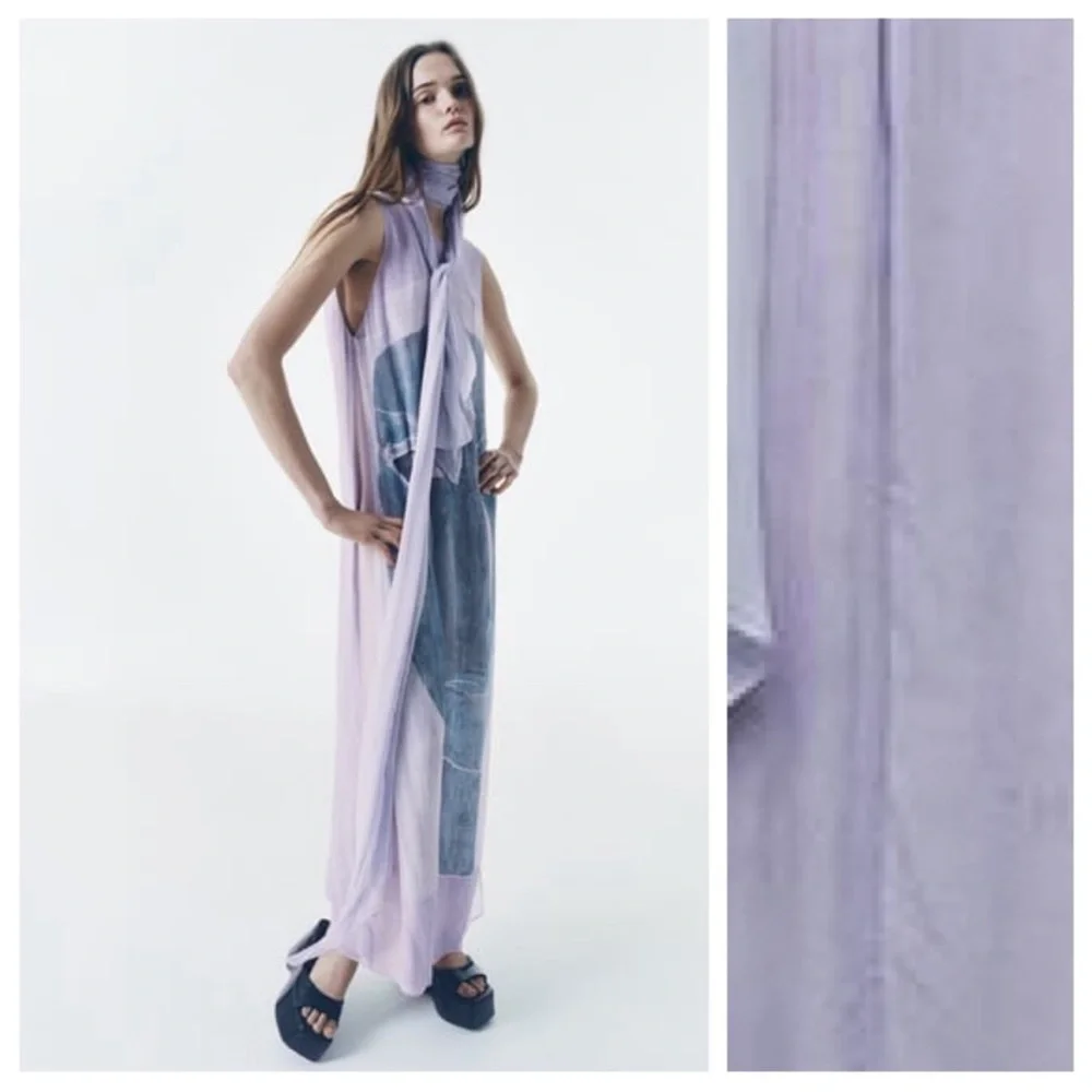 Zara Lilac Viscose Flowing Printed Midi Dress 8077/041/290/014 - Picture 5 of 10